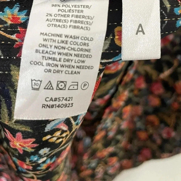 Loft floral tie back keyhole blouse black flutter sleeve top petite Small - Picture 4 of 6